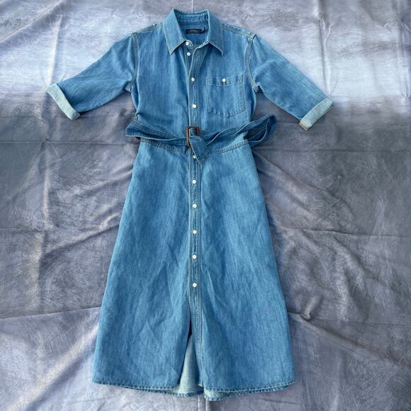 Women's Polo Ralph Lauren Light Blue Jean Denim Button Up Midi Spring Dress Sz 6 - Picture 1 of 6